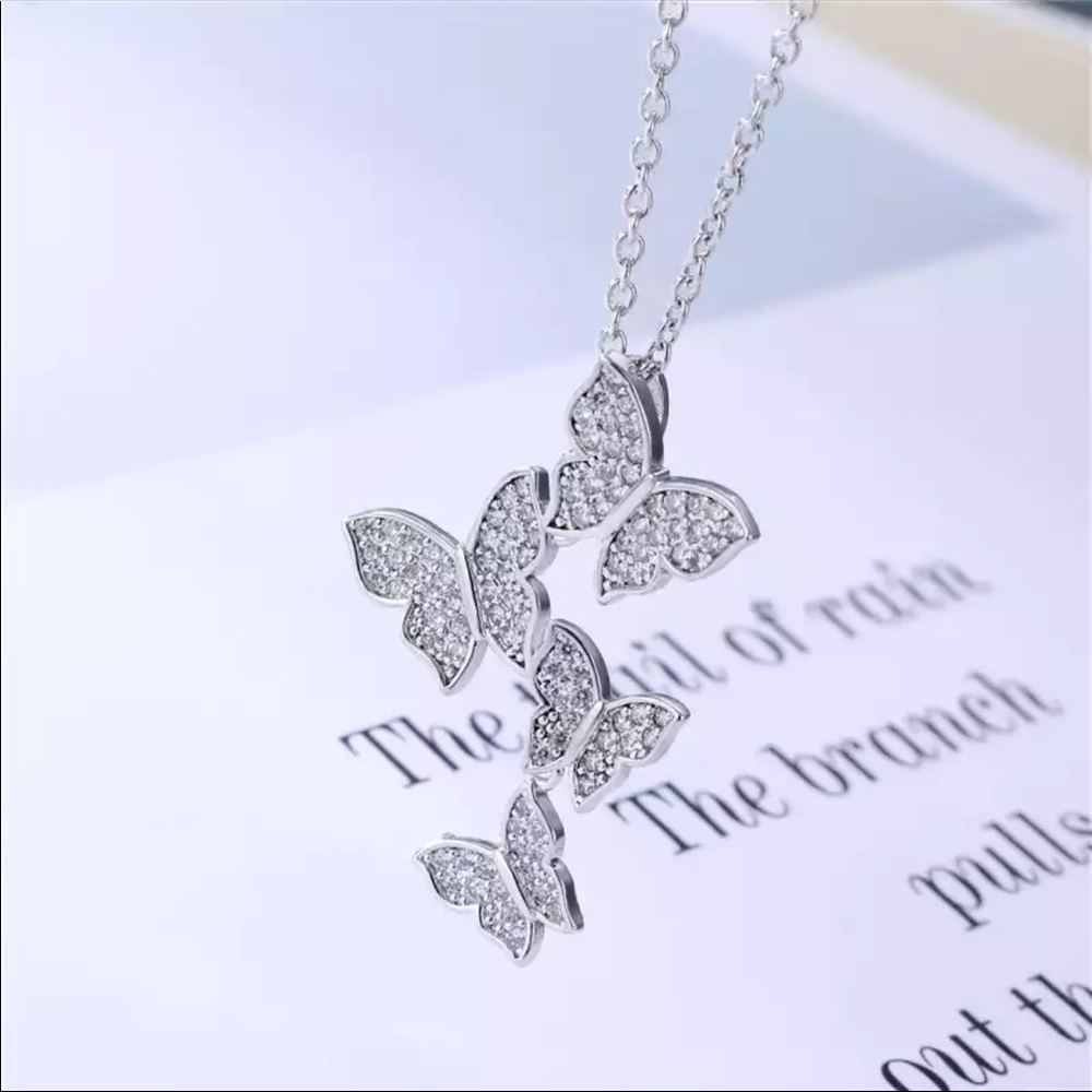 New 925 Silver Multi Butterfly Diamond Necklace - Picture 7 of 15